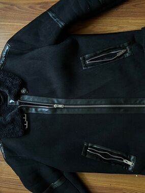 Men's Black Bomber Jacket with Shearling Collar